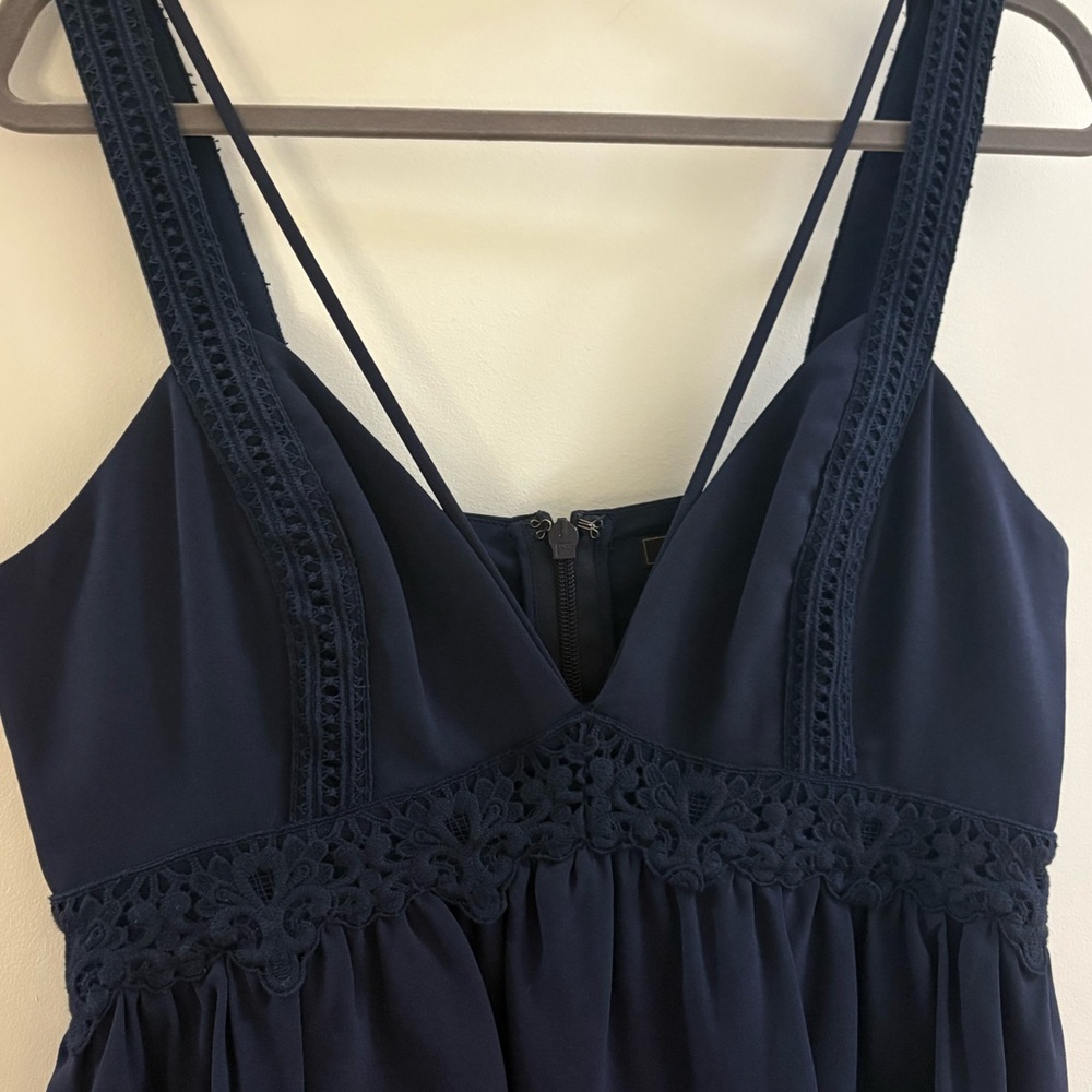 BCBGMAXAZRIA Navy Crepe Embroidered Peplum Jumpsuit - Picture 8 of 13